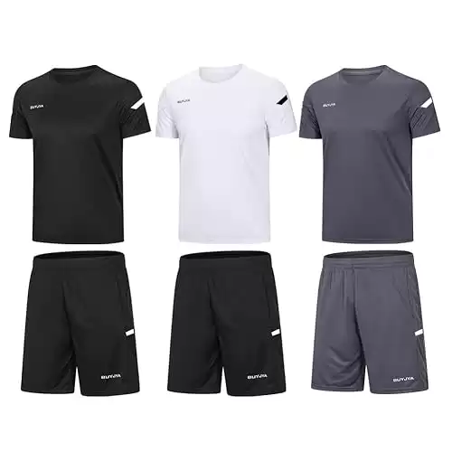 BUYJYA Men's Workout Clothes Athletic Shorts Shirt Set 3 Pack (Available in different sizes/colors)