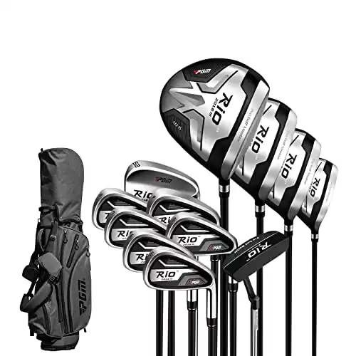 PGM Men's Complete Golf Club Sets - 12 Pieces - 3 Wood (#1,3,5), 1 Hybrid (#4H), 6 Irons(#5,6,7,8,9,PW), 1 Sand Wedge (52 ), 1 Putter - Golf Stand Bag - Titanium Club Head, Graptlite Shaft